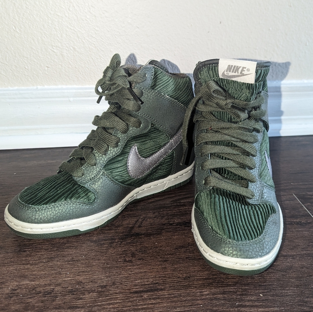🔥SALE🔥Nike Dunk Sky Hi Hidden Wedge Heel Carbon Green Silver High Sneaker